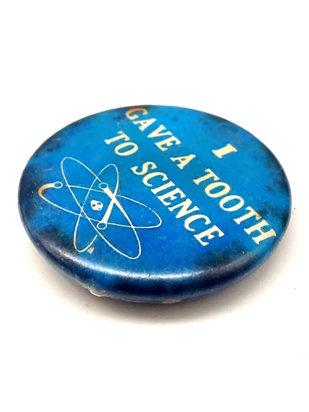 Vintage I Gave A Tooth To Science Pinback Button Atomic Era Cold War Nuclear Pin